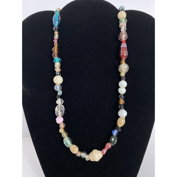 Fun India Candy Glass Chunky Continuous Organic Boho Over The Head Necklace 38” - Picture 3 of 11